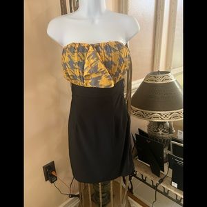 MIROA Cocktail Strapless Bodycon Dress Rushed Yellow/Grey Top S